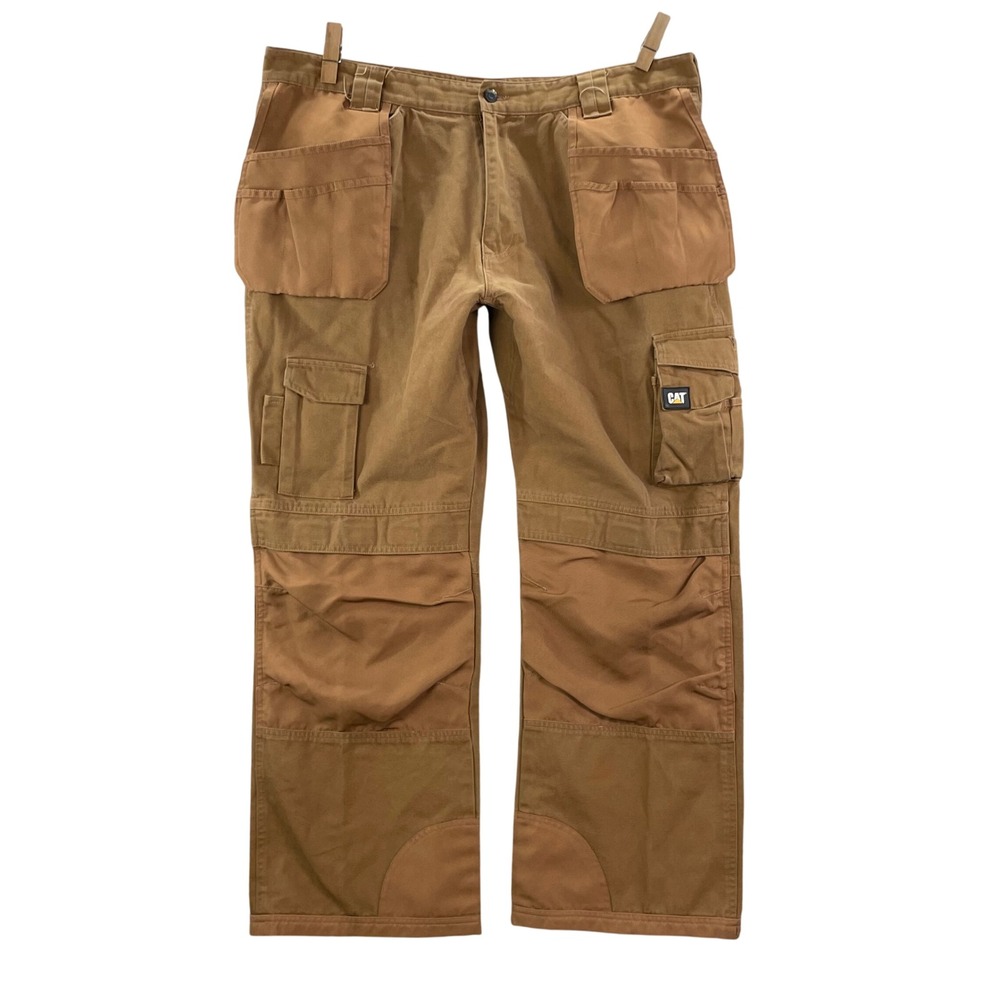 Cat Caterpillar Work Pants Mens 42x32 Tan Cargo Canvas Utility Trousers 42/32